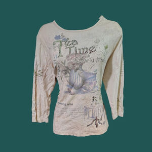 Vintage Cactus Tea Time Graphic Top Casual Artsy